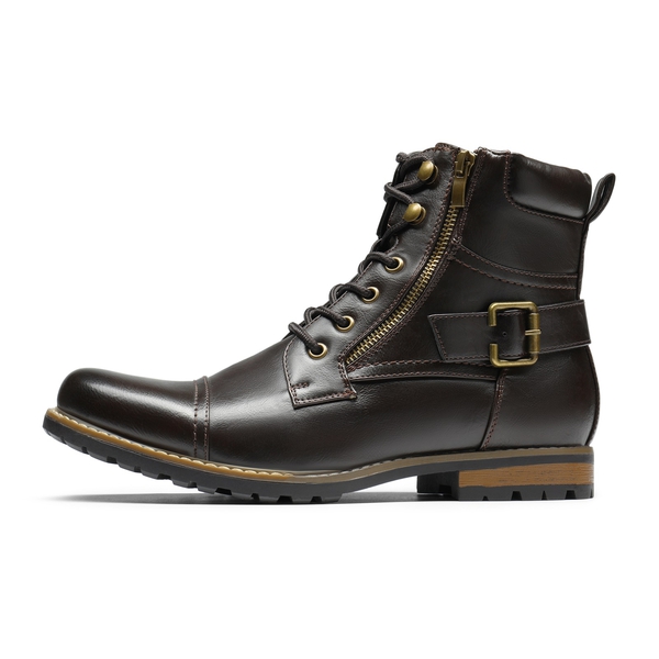 Men's Side Zipper Motorcycle Combat Boots - DARK BROWN - 2